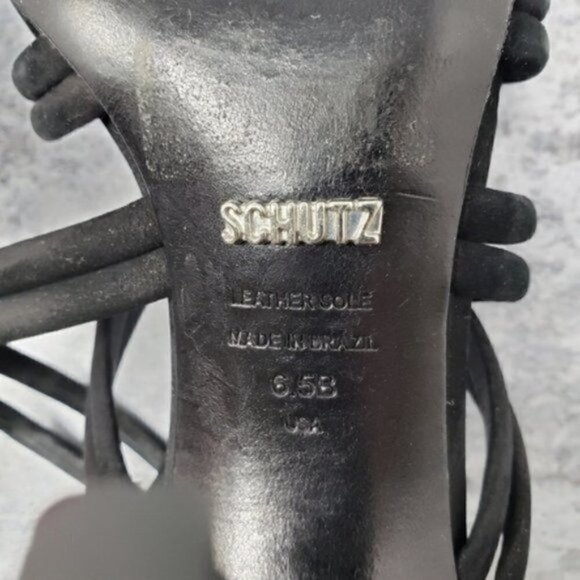 Schutz | Glassy Strappy Black Suede Heeled Sandals Size 6.5 - Picture 2 of 8